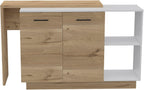 1-Drawer 3-Division Kitchen Island White with Particle Board | Modern kitchen island with 1 drawer and 5 shelves for storage and display