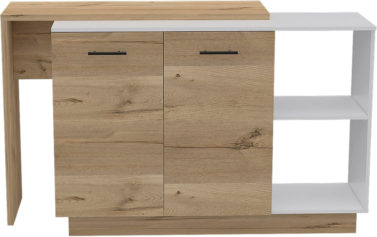 1-Drawer 3-Division Kitchen Island White with Particle Board | Modern kitchen island with 1 drawer and 5 shelves for storage and display