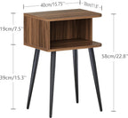 Nightstand Set of 2, Small Bed Side Table for Small Spaces, Mid Century Modern Nightstand End Table with Open Storage, Side Table for Bedroom Living Room, Walnut Brown MLBZ20R-2