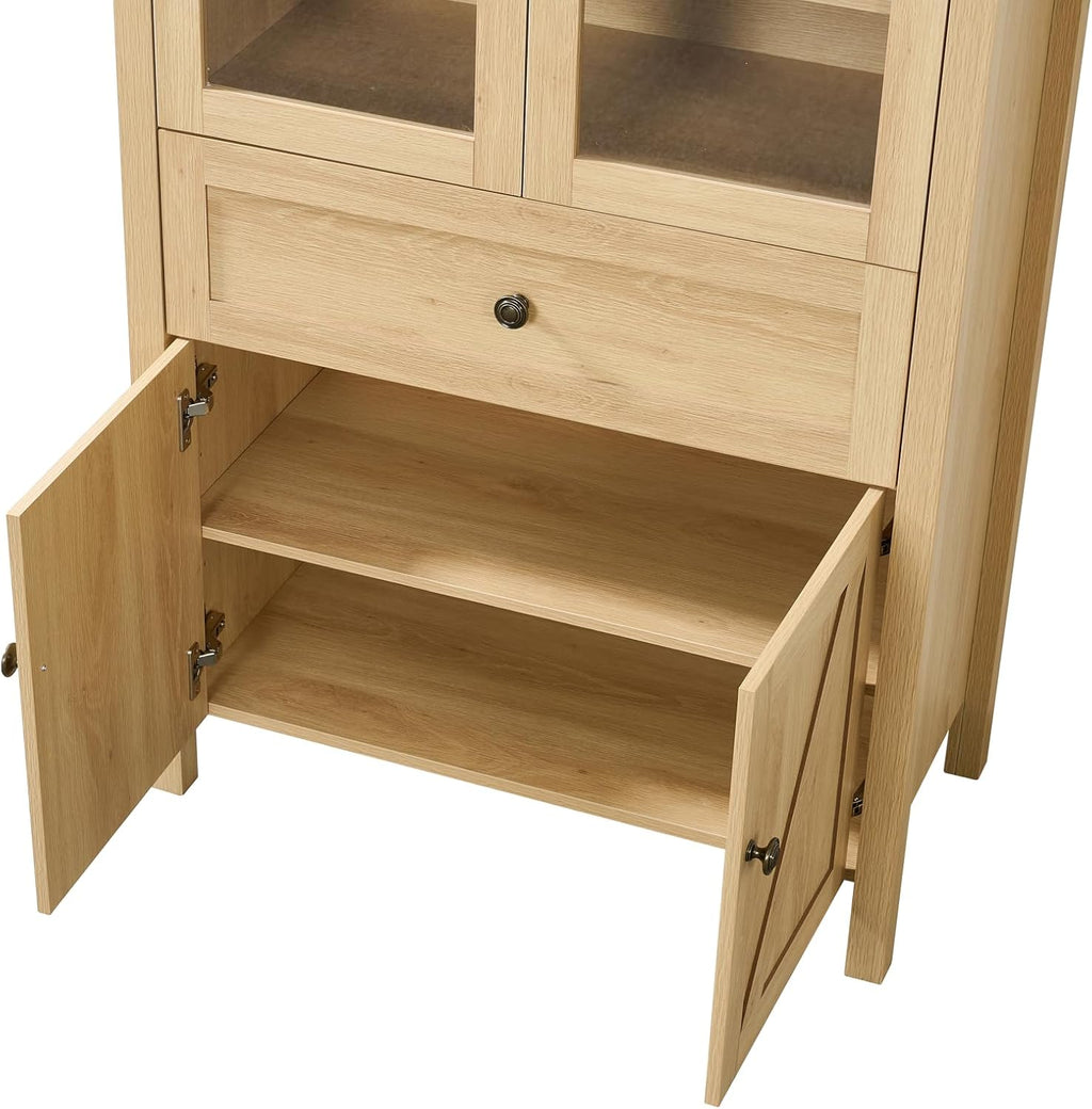 GDFStudio 71'' Arched Kitchen Pantry Cabinet, Wooden Pantry Cabinets for Kitchen Storage, Kitchen Storage Furniture with Adjustable Shelves, Multi-Functional Bookcase for Living Room, Oak