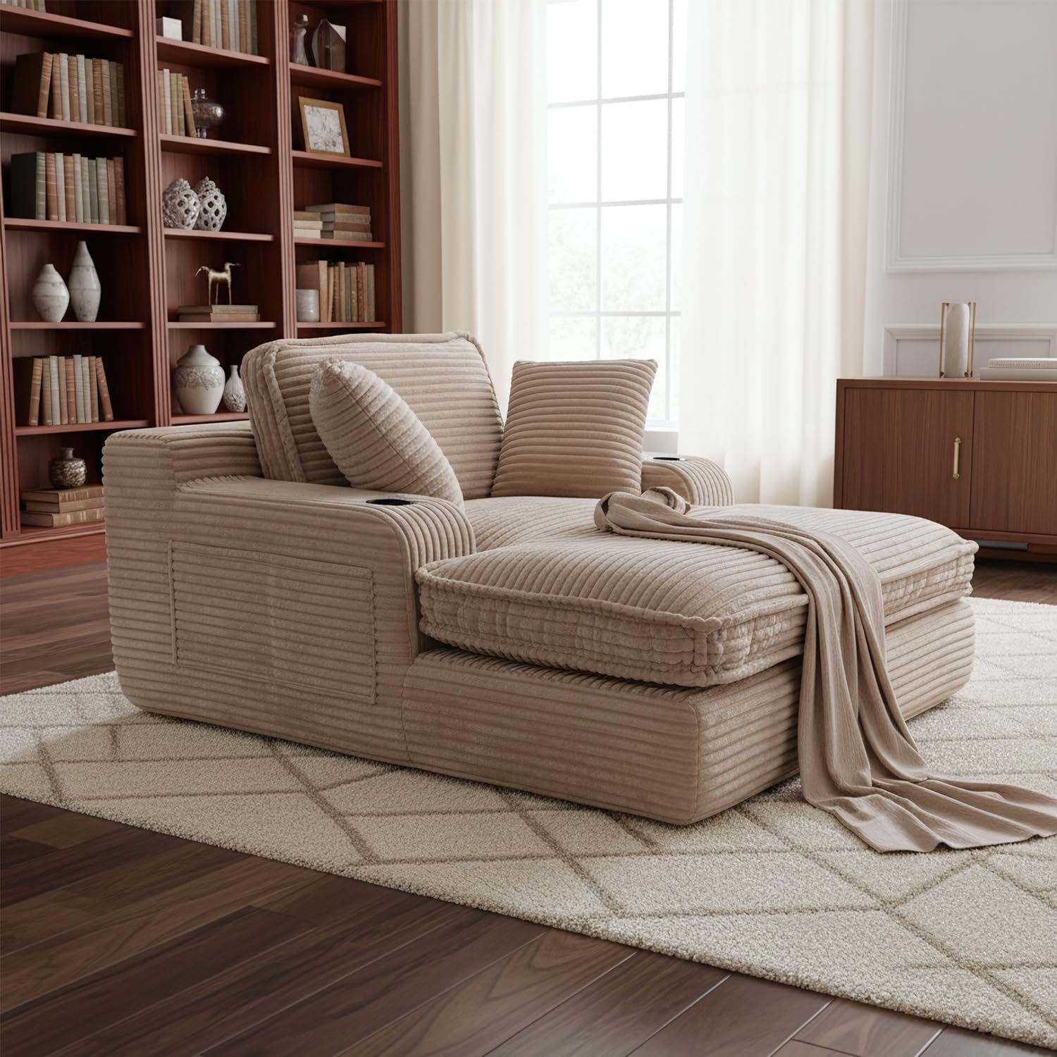 67" Oversized Chaise Lounge Chair Indoor, Soft Cloud Couch, Camel