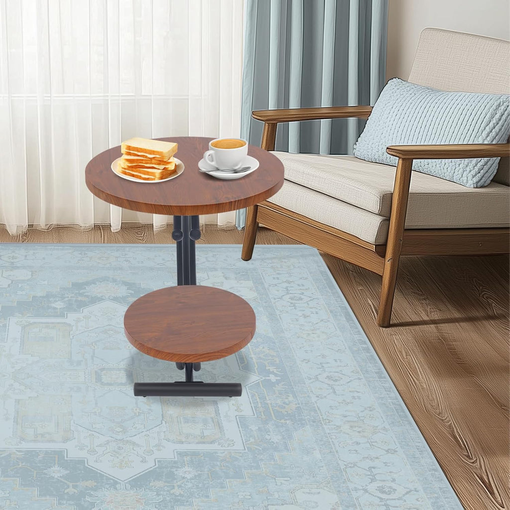 JOMCYDM 2-Tier Side Table, 2-Tier Round End Table, 55x55x60cm End Table with Storage Shelf for Living Room, Bedroom,Floor Standing (Black + Walnut Color)
