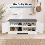 NEWBULIG Shoe Bench with Storage for Entryway, 39.4" Shoe Storage Bench | Modern Farmhouse 2-Doors Hidden Shoe Organizer Bench with Padded Cushion Seat & Adjustable Shelves for Mudroom Bedroom White
