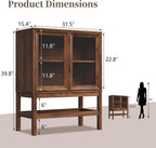 Sideboard Buffet Cabinet with Storage, Small Kitchen Coffee Wine Bar Cabinet with Glass Press-to-Open Doors, Wood Mid Century Modern Side Board Table for Dining Room, Living Room, Walnut