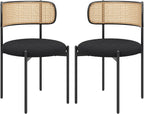 Farini Dining Chairs Set of 4,Mid-Century Modern Kitchen Chair Rattan Backrest Round Upholstered Sherpa Dining Chairs with Metal Legs,Black