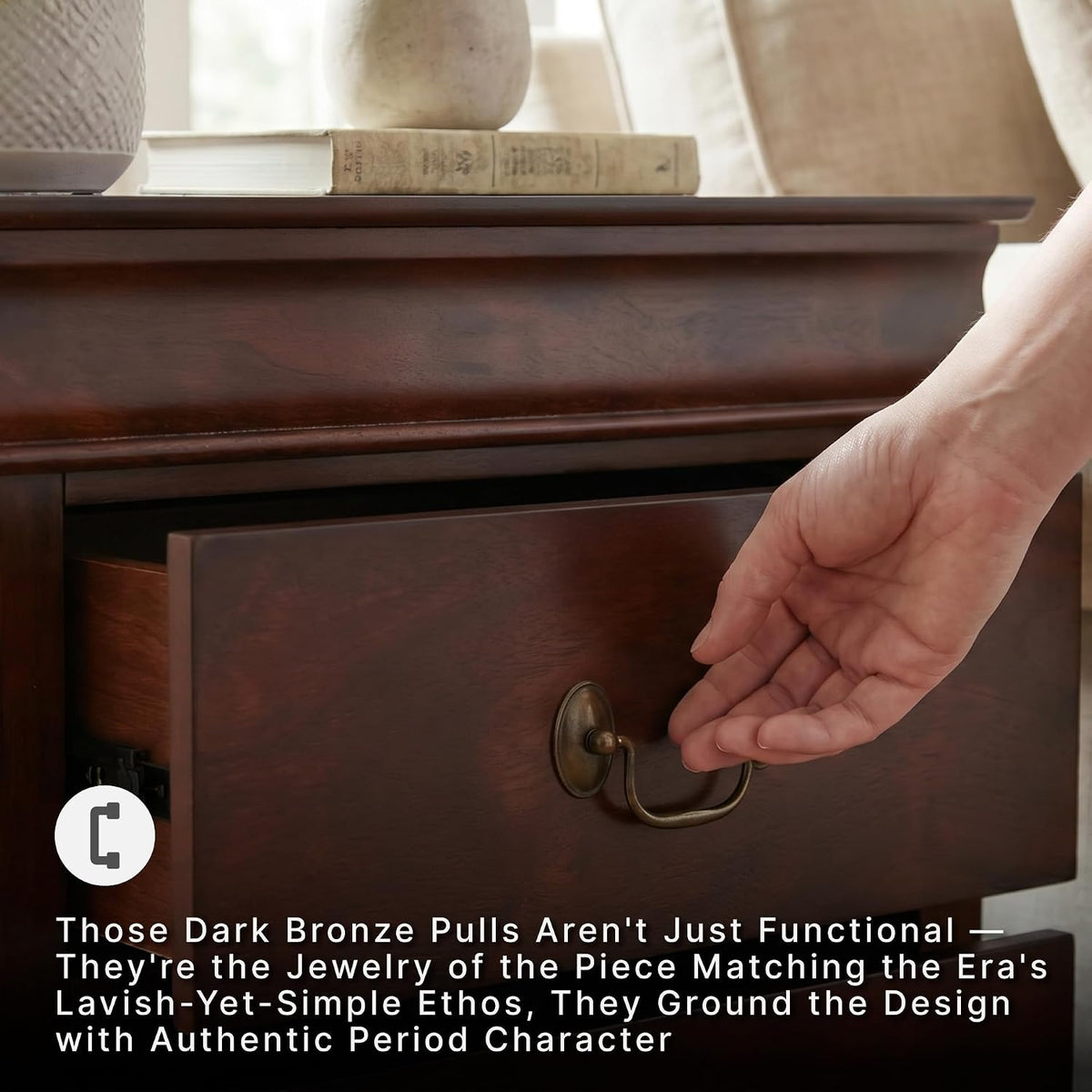 Signature Design by Ashley Alisdair 2 Drawer Nightstand, Reddish Brown | 21.63 in wide, Louis Philippe-style moulding, Metal slides beneath drawers, Antiqued bronze-tone pulls, Master bedroom use