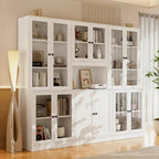 TUSY 71'' Tall Pantry Cabinet, Kitchen Hutch Storage Cabinet, Buffet Hutch Set of 3, China Cabinet with Glass Doors, 5-Tier Storage Cabinets for Dining Room, Living Room (White)
