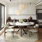 POVISON Modern Extendable Dining Table, 47" to 63" Round to Oval Sintered Stone Kitchen Table with Carbon Steel Pedestal Base for 4-6, White with Bronze(Table Only