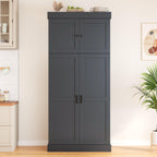 77'' Tall Freestanding Kitchen Pantry, Modern Cupboard Storage with Adjustable Shelves,Door Shelves, Drawers and Wine Racks,for Dining Living Room (Grey-A)