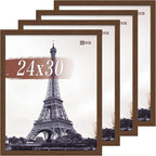 VCK 24x30 Poster Frame Set of 4 - Brown, Gallery-Quality Wood Picture Frames, 1.1-Inch Wide Border, Polished Plexiglass, Vertical or Horizontal Wall Display for Photo/Art/Prints, Brown