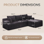 Hobestluk Couches Modular Sectional Sofa L-Shape Oversized Chaise | Memory Foam,Washable Cover,No Assembly,Non-slip,3 Seater Sectional Couch for Living Room | 108" Right Facing Chaise Darkgrey