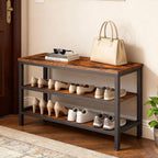 YATINEY Wooden Shoe Bench, 3-Tier Industrial Shoe Storage Bench, Sturdy Shoe Rack Bench with Storage for Entryway, Living Room, Halley, Space Saving, Rustic Brown and Black HX06BR