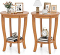 Giantex Round End Table Set of 2, Retro Nightstand with Storage Shelf & Solid Wood Legs, 24.5" Accent Side Table for Small Spaces, Wood Night Stand for Living Room Bedroom, Light Brown