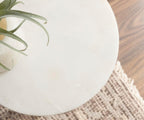 Kate and Laurel Helio Modern Round Marble Drink Table, 8 x 8 x 24, White and Antique Brass, Natural Marble Martini Table for Use as Small Plant Stand or Mini Nightstand