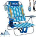 Overmont Low Beach Chair with Cooler Bag - 6-Positions Lay Flat with Ergonomic Armrests- Wide Seat with Lumbar Support, Towel Holder- Heavy-Duty 330lbs Support- Perfect for Summer, Travel & Relaxation