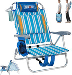 Overmont Low Beach Chair with Cooler Bag - 6-Positions Lay Flat with Ergonomic Armrests- Wide Seat with Lumbar Support, Towel Holder- Heavy-Duty 330lbs Support- Perfect for Summer, Travel & Relaxation