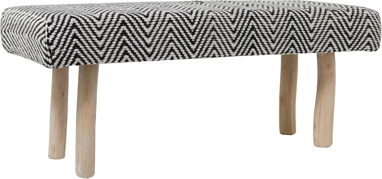 Deco 79 Polyester Chevron Bench with Wood Legs, 48" x 18" x 20", Black