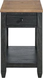 Martin Svensson Home Napa Farmhouse Chairside End Table with Charging Station, Solid Wood Narrow Side Table with Drawer & Shelf, Rustic Accent Table for Living Room or Bedroom. Black and Driftwood.