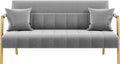 Yaheetech 56.5" Small Sofa 2 Seater Couch with Gold-Tone Legs, Light Gray
