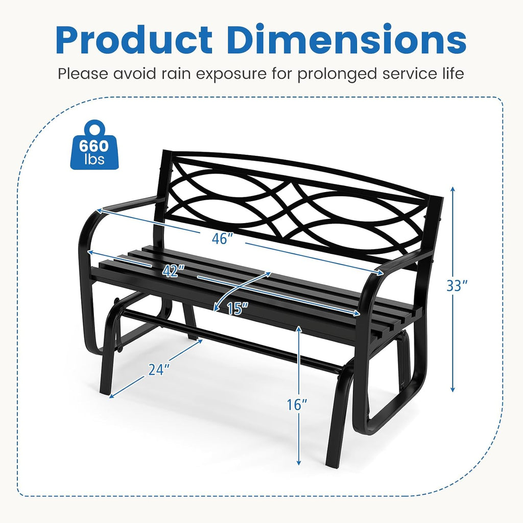 Tangkula 2-Person Outdoor Glider Bench, Rocking Loveseat Chair | Metal Frame, Armrests, Geometric Backrest, Slatted Seat, for Patio, Porch, Garden, Deck and Backyard