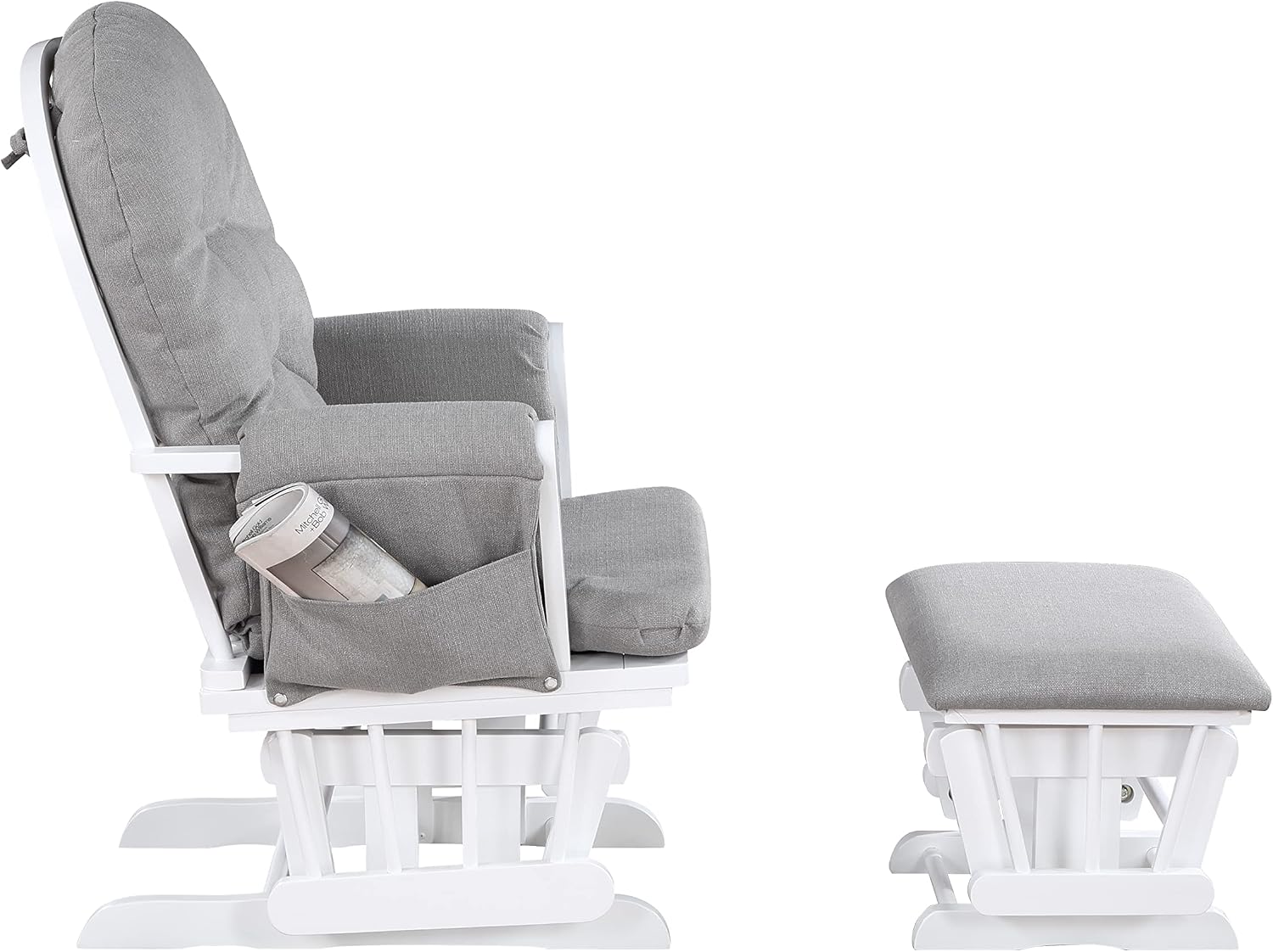 Suite Bebe Carson Glider and Ottoman in White Wood and Oyster Gray Fabric