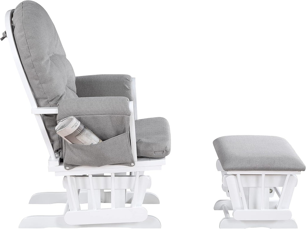 Mason Glider and Ottoman White Wood and Oyster Fabric