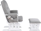 Mason Glider and Ottoman White Wood and Oyster Fabric