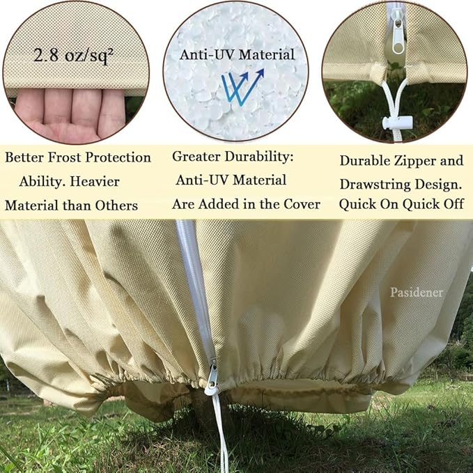 Plant Covers Freeze Protection 2.8oz 1 Pack 90"x75" Winter Tree Covers Frost Blankets for Outdoor Plants with Zipper Drawstring- Frost Cold Pest Protection for Shrubs Fruit Tree