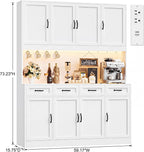 HITHOS 73" Tall Kitchen Pantry Storage Cabinet, Large Charging Hutch, White | Wood Kitchen Pantry Cabinet with Charging Station, Kitchen Hutch Storage Cabinet with Countertop, Food Pantry with LED Light