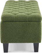 Christopher Knight Home Ottilie Boucle Fabric Storage Ottoman Bench, Wooden Rectangular Ottoman with Storage, Bedroom End of Bed Foot Stool, Entryway Ottoman Footrest, Living Room Extra Seat, Green