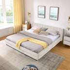 KEIKI Thick Chenille King Bed Frame with 4 Storage Drawer & Upholstered Tufted Cushioned Headboard, Modern Solid Wood Floor Platform Cloud Bed Frame for Bedroom, No Box Spring Needed, Beige