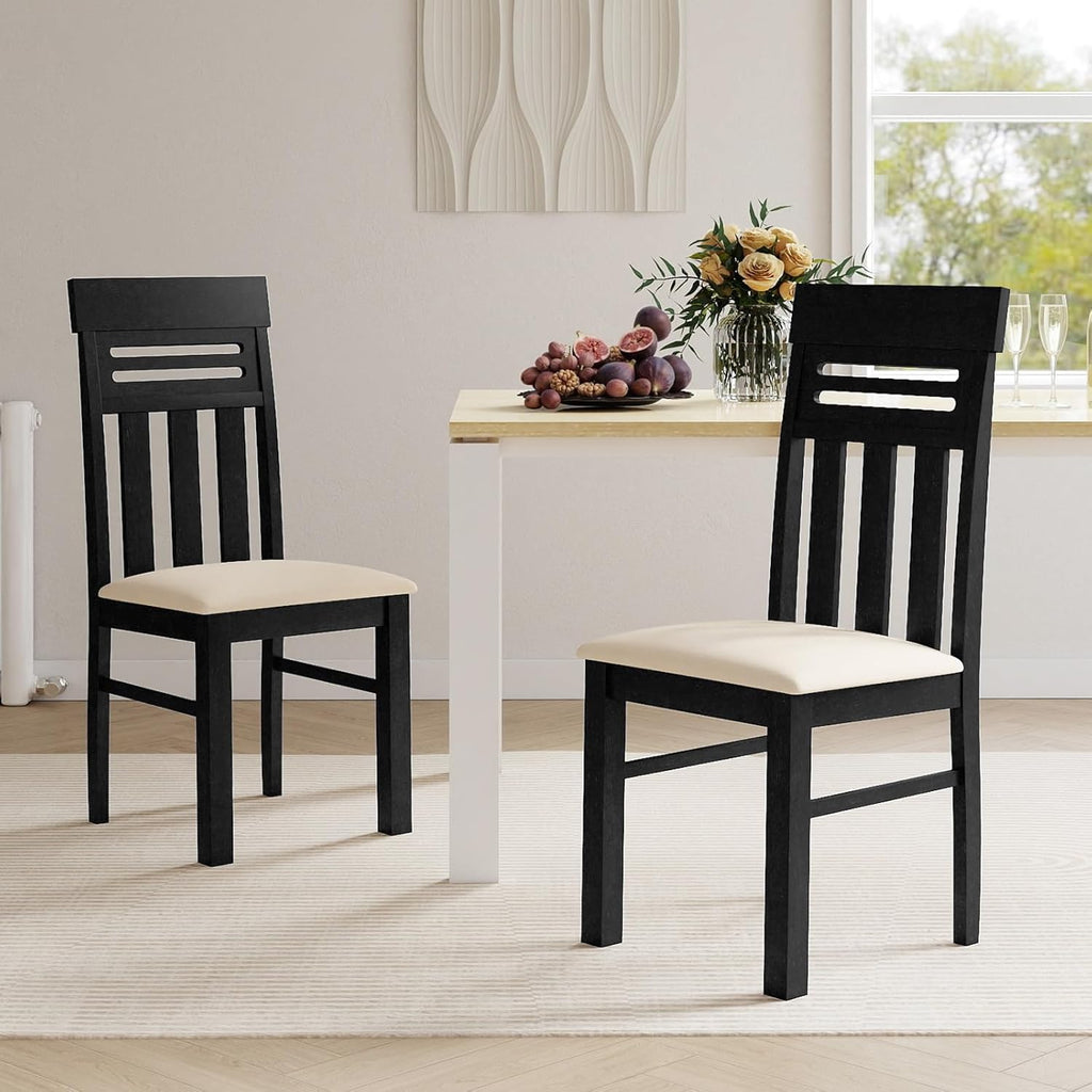 Giantex Wooden Dining Chairs Set of 2, High Back Black Dining Room Chairs with Padded Seat & Rubber Wood Frame, PU Leather Farmhouse Side Chairs for Kitchen Living Room