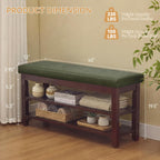 40" Faux Leather Shoe Storage Bench Entryway, Upholstered Bench with Leather Cushion, Solid Wooden 2 Tier Rack Shoe Organizer for Entry Way, Bedroom, Living Room, Green