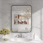 LOAAO Black Metal Framed Bathroom Mirror for Wall, 22X30 Inch Rounded Rectangle Mirror, Matte Black Bathroom Vanity Mirror Farmhouse, Anti-Rust, Hangs Horizontally or Vertically