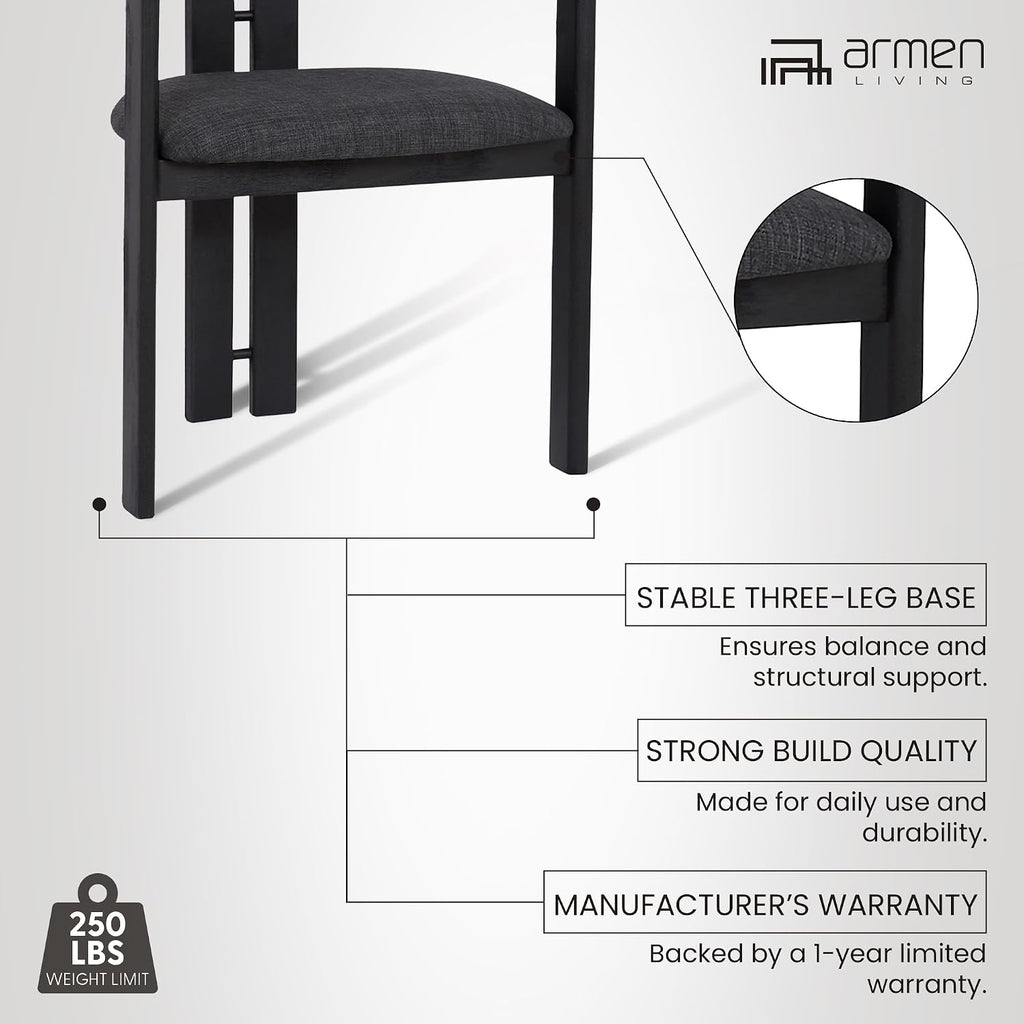 Armen Living Jazmin Contemporary Dining Chair in Black Brushed Wood Finish and Charcoal Fabric - Set of 6