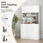 71" Tall Kitchen Hutch, Modern Pantry Storage Cabinet with Power Outlets, Microwave Shelf, Adjustable Shelves, Freestanding Buffet Cupboard for Dining Room