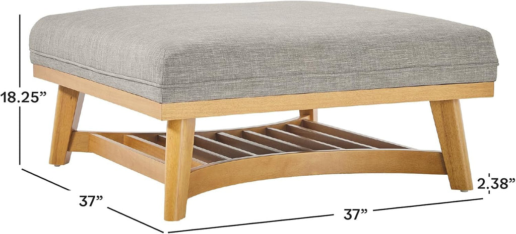 Walker Edison Nash Modern Farmhouse Large Oversized Linen Ottoman, Dark Grey
