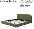 Virubi California King Size Upholstered Bed Frame with Curve Shaped Headboard, Modern Upholstered Platform Bed with Solid Wood Legs, Easy Assembly (California King,Olive Green)