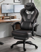 Dowinx Big and Tall Gaming Chair for Adults with Footrest, Massage Lumbar | Ergonomic High back with Pocket Spring Cusion Wide Seat, 90-135° Recline, Adjustable Height & Headrest for Home Office Black