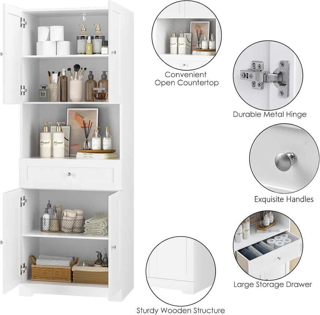 Set of 2 Tall Kitchen Pantry Storage Cabinet with Doors and Shelves, White | Modern Kitchen Hutch Cabinet with Storage Drawer & Bar Cabinet, 67” Cupboard Furniture Set for Kitchen and Dining Living Room