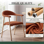 Dining Chairs Set of 4, Fabric Kitchen Side Chair for Living Room | Modern, Upholstered, Ergonomic Curved Backrest, Armrest, Metal Wood Grain Legs, Comfy, Orange