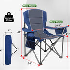 Oversized Padded High Back Camping Chairs,2 Pcs Heavy Duty Folding Chairs Support 500LBS with Cooler Bag,Cup Holder Cooler Bag, Collapsible Chairs for Outdoor, Tailgate, Fishing, Blue
