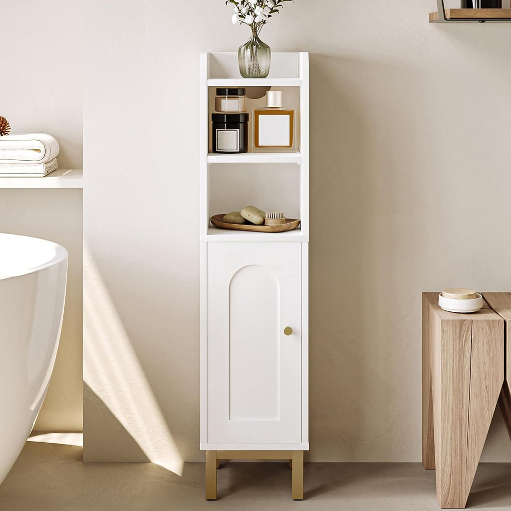 Hzuaneri Bathroom Storage Cabinet, Small Corner Floor Cabinet | Narrow Toilet Paper Holder, Bathroom Organizer with Adjustable Shelf, 2 Doors, for Small Spaces, White BC08203X