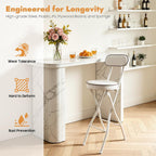 2PCS Folding Stool Cushioned Padded Folding Stool with 275.6lbs Capacity Foldable Bar Stool Portable Stool Chair with Back for Kitchen Living Room Garden Camping Fishing (White)