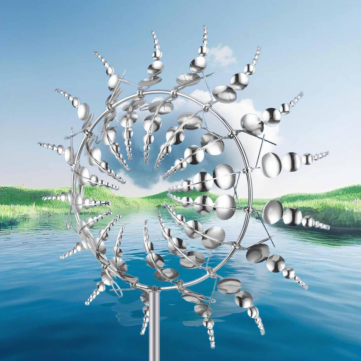 Magical Metal Windmill, Garden Spinners Outdoor, Wind Spinners Outdoor, 360° Metal Windmill for Yard Garden, Wind Powered Sculptures and Spinners for Decor (1Pcs Silver Windmill)