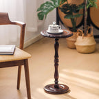 100% Solid Wood Round Side Table, Small Drink Table for Small Spaces, Modern End Table Accent Nightstand for Bedroom, Living Room, Corners and Office, Brown