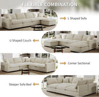 5 Seat Modular Cloud Sofas,Modern Sectional Linen Couch for Living Room V-Shape Sofas,Couches Cushion Covers Removable,Cozy Feather Down Sofa for Apartment Beige