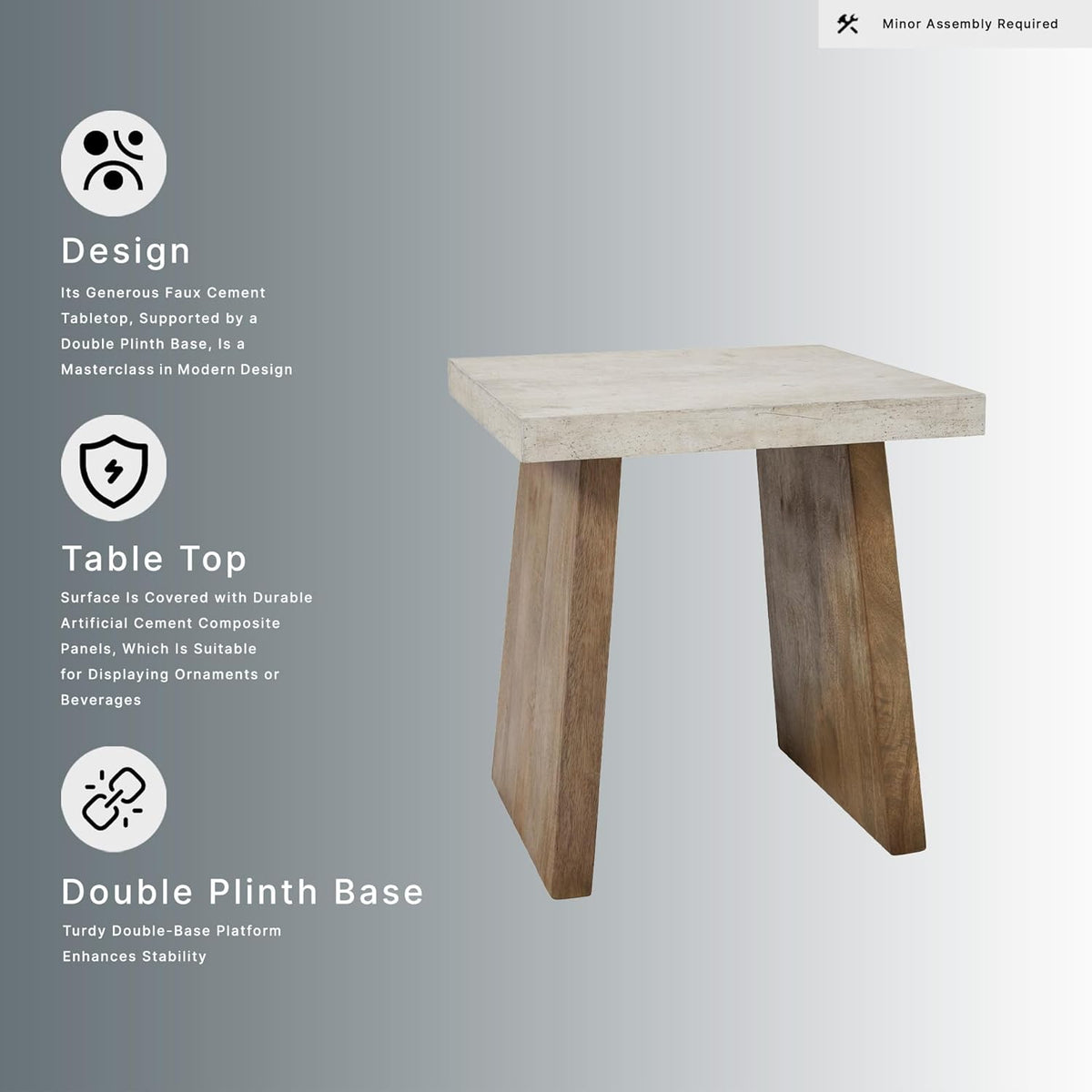 Signature Design by Ashley Brendalhouse Casual End Table with Faux Cement Top and Double Plinth Base, Solid Mango Wood, Melamine Laminate, Casually Cool Design, Light Brown & White