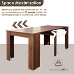 20"-118" Extendable Dining Table for 2-12 People, Modern Modular Extension Table, Space-Saving Extra Long Folding Dining Table, Multifunctional Conference Meeting Table, Walnut