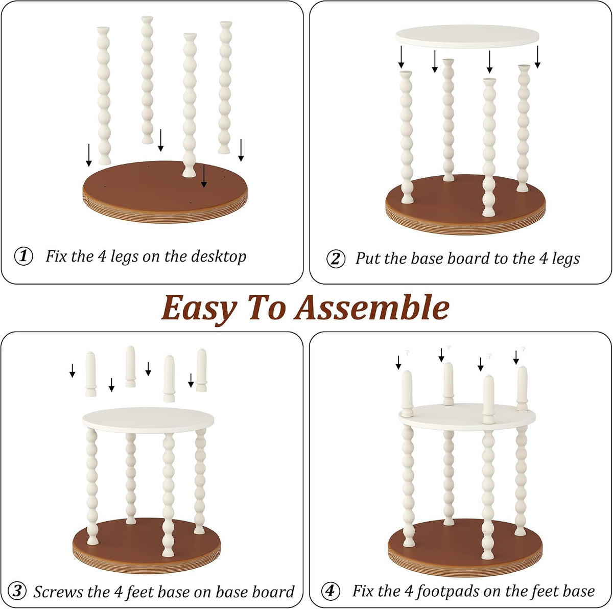 Function Home Round End Table, Farmhouse Side Table with Storage Shelf, 2 Tier Wooden Nightstand, 19.2” Accent Table for Living Room Bedroom Small Space, Natural Tray Top and Vintage White Spindle Leg